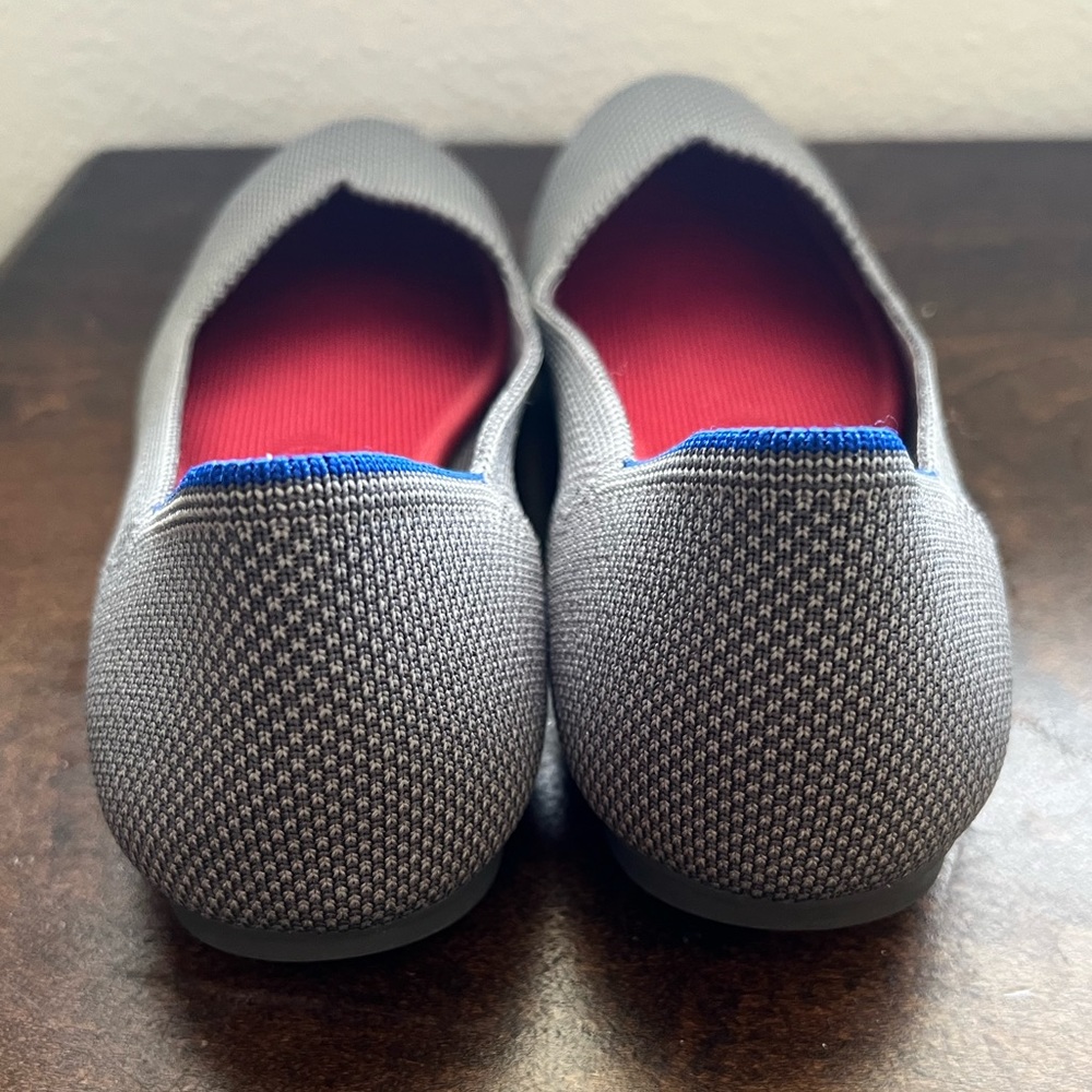 Rothys Women's The Flat Round Toe Size 8 Charcoal Gray Birdseye Red Insole - Picture 2 of 7